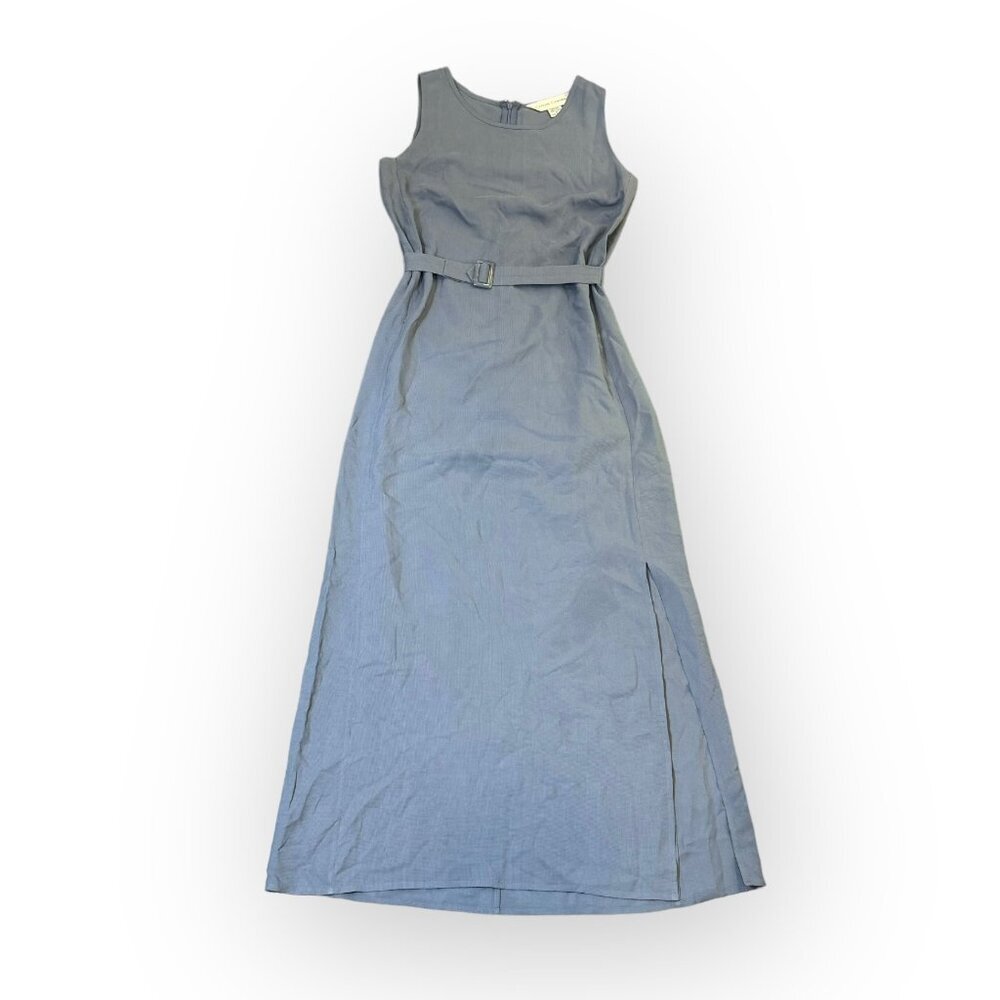 Vintage Casual Corner 100% Silk Sleeveless Maxi Dress in Matte Blue Womens 10